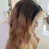 Balayage Ombre Dark Brown to Blonde Natural Glueless Human Hair Wigs for Caucasian Women - Everyday Wigs